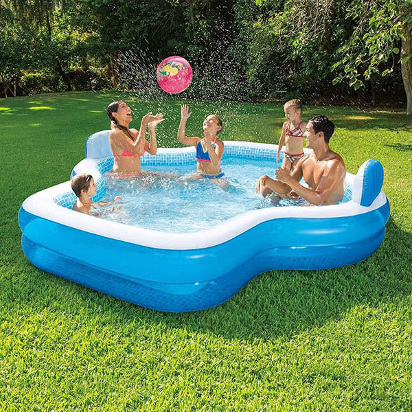 Backyard Blow Up Pool with 2 Inflatable Seats and Backrests