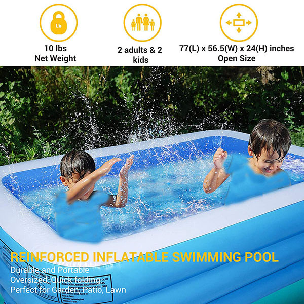 Inflatable Swimming Pool Full-Sized Blue Blow Up Pools for Kids