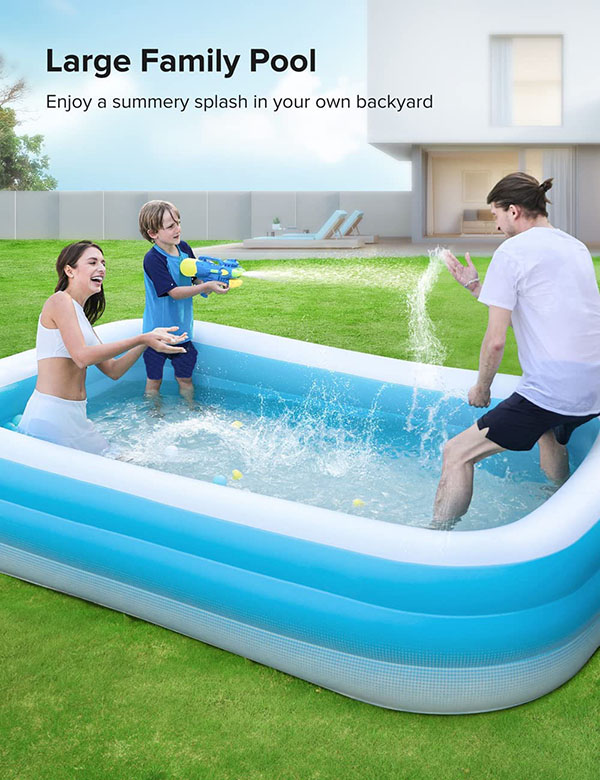 Inflatable Swimming Pool Full-Sized Blue Blow Up Pools for Kids